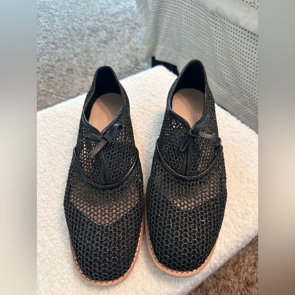 All Black Mesh Black Oxfords Leather Anthropologie Flats UK 41 or 10.5 - Picture 2 of 12